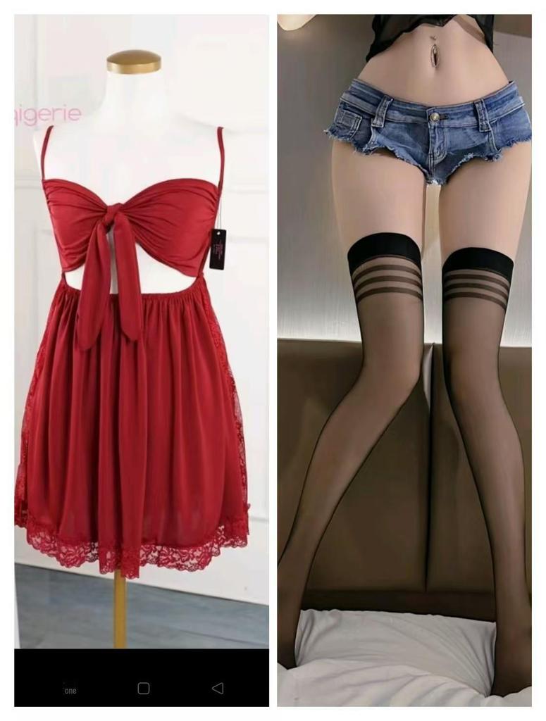 Lianxiang Sexy Bow Backless Nightdress - European & American Style Women's Lingerie Pajamas with Removable Straps