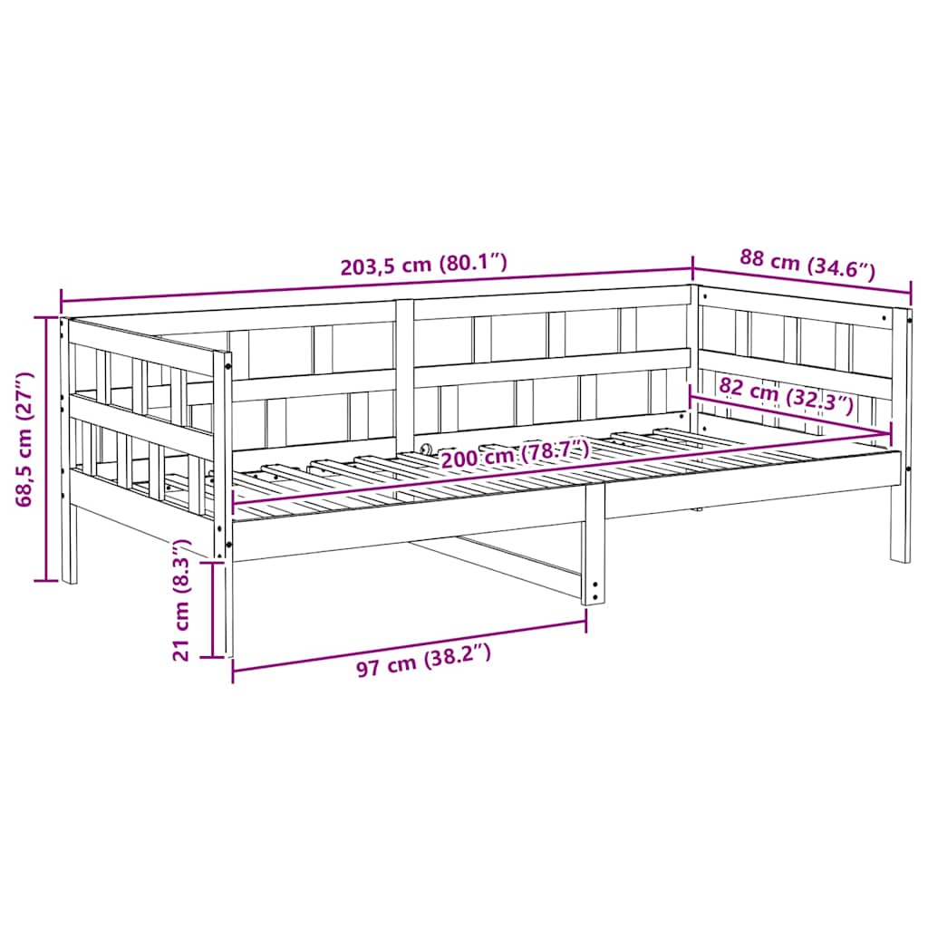 Daybed without Mattress Wax Brown 80 x 200 cm Solid Pine Wood