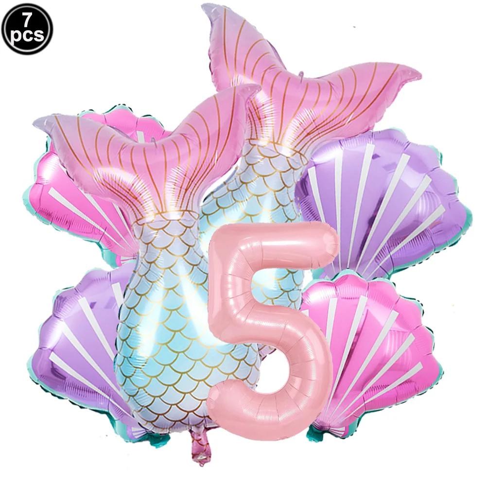 Mermaid Birthday Party Decoration 3D Balloons Cup Plate Napkins Banner For Kids Girls Party Favor Gifts Baby Shower Photo Props