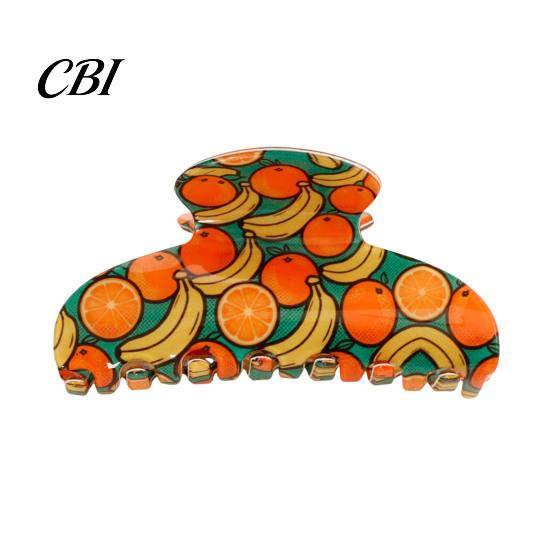 Fruit Print Hair Claw Back Head Shark Clip, Summer Claw, Large Size Shower Clip for Thick Buns And Half-Ties