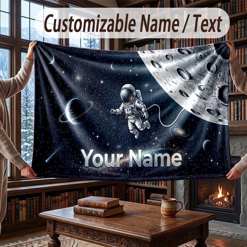 Space Cosmic Theme Throw Blanket Custom Name Text Personalized Blanket Soft Cozy Blanket for Home Sofa Bed