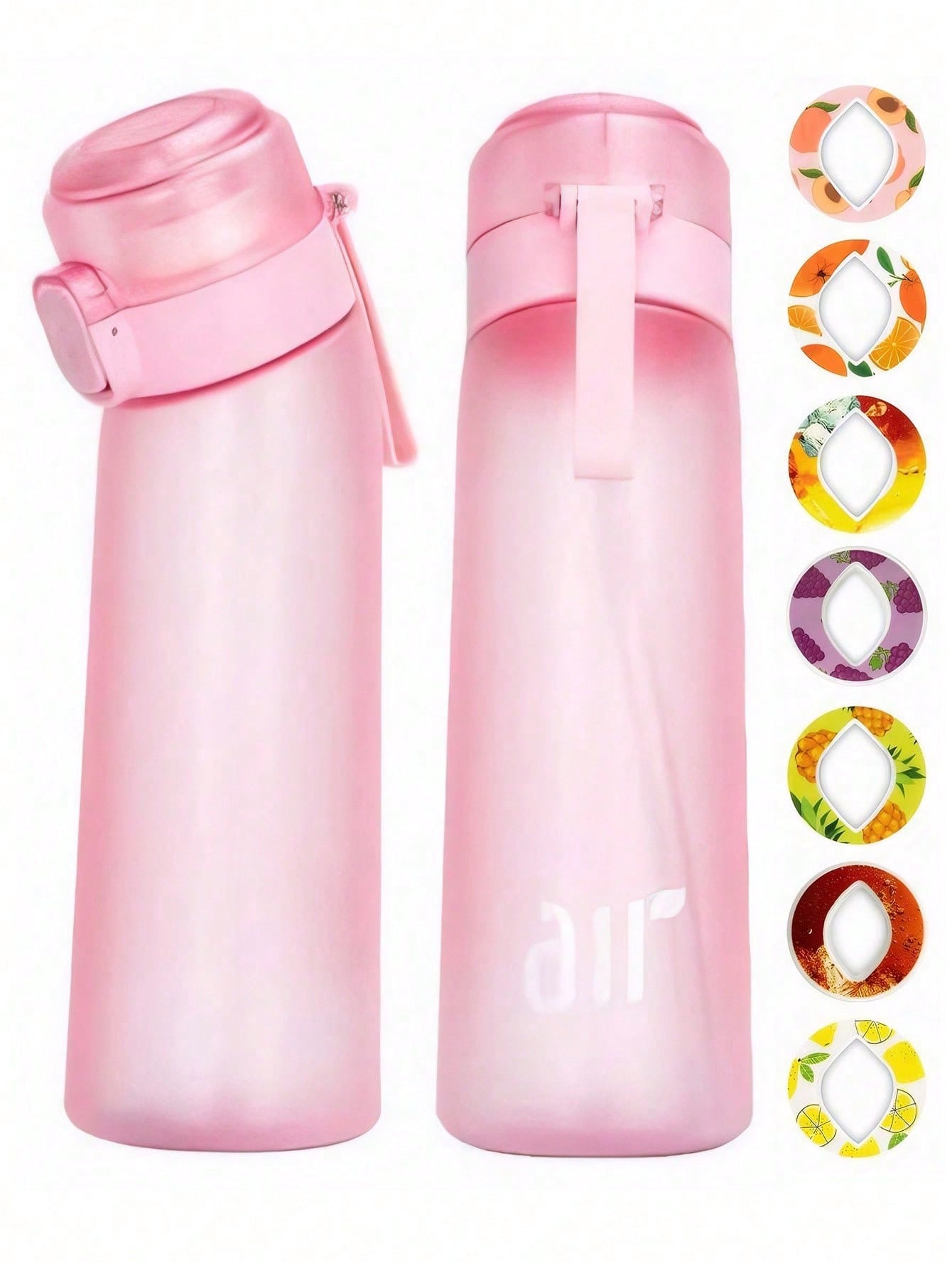 1 stuks nieuwe 800 ml/27 oz draagbare sport-traw waterfles, uitgerust met 1 stuks willekeurige fruitdrank smaakcapsules zonder suiker en zonder calorieën 0.8L roze