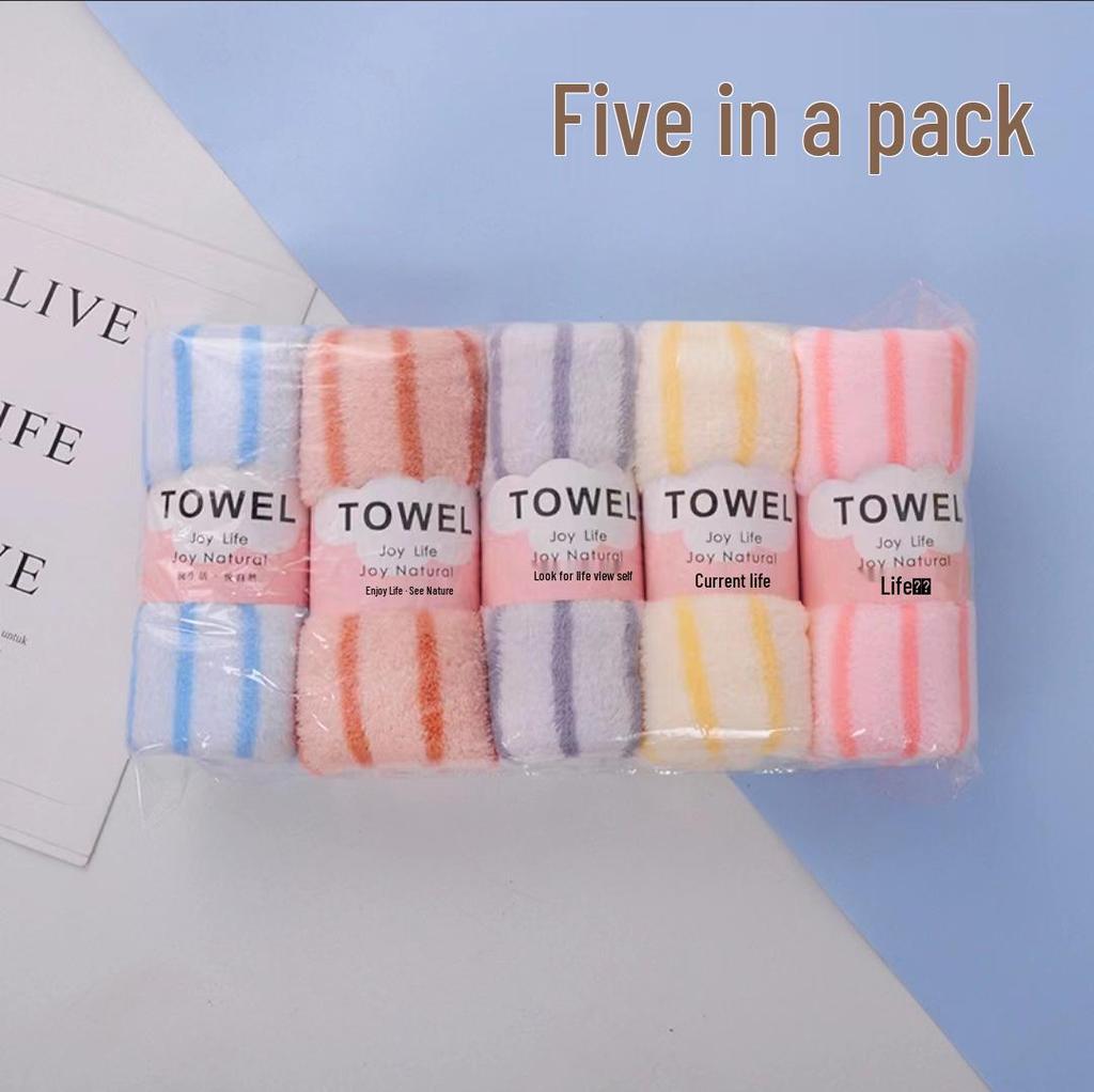 Coral Velvet Five-Piece Absorbent Towel Set - Wide Stripe, Gift-Ready