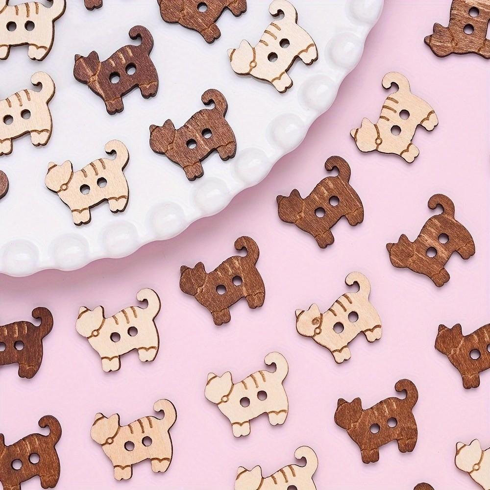 20 Pcs Bear Cat Shape Buttons Wooden Sewing Buttons Creative Projects Fish Buttons Clothing Sewing