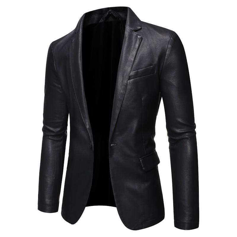 Locomotive leather jacket men's trend handsome British style new large lapel casual soft leather PU leather jacket