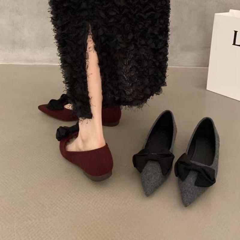 Women's Flat Shoes Spring New Pointed Head Shallow Mouth Suede Butterfly Knot Soft Sole Anti-slip Wear-resistant Single Shoes