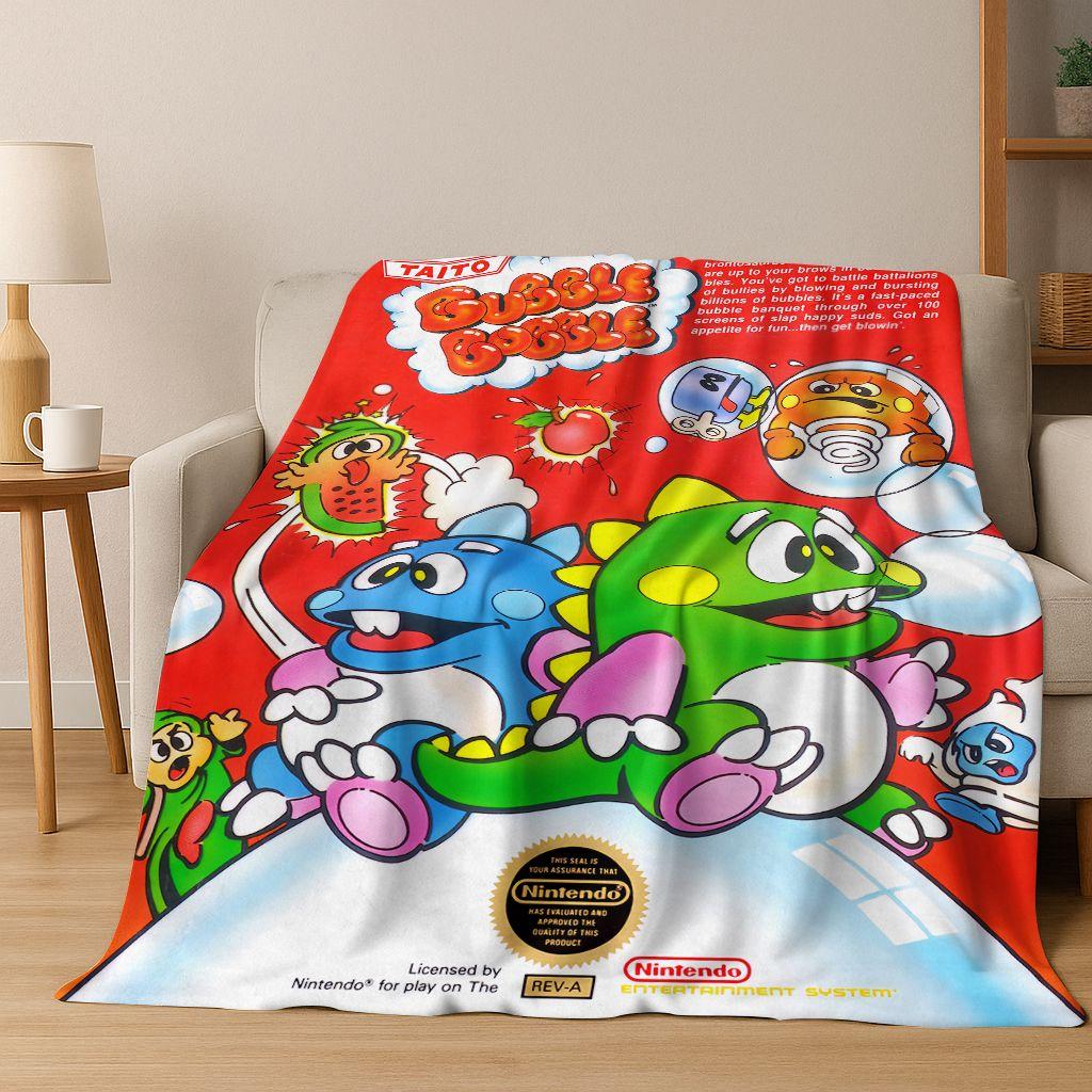 3D Retro Game Bubble Bobble Cartoon Flanellen Deken, Gezellige Zachte Plaid voor Huis Slaapkamer Bed Bank Picknickhoes Cadeau Kinderen