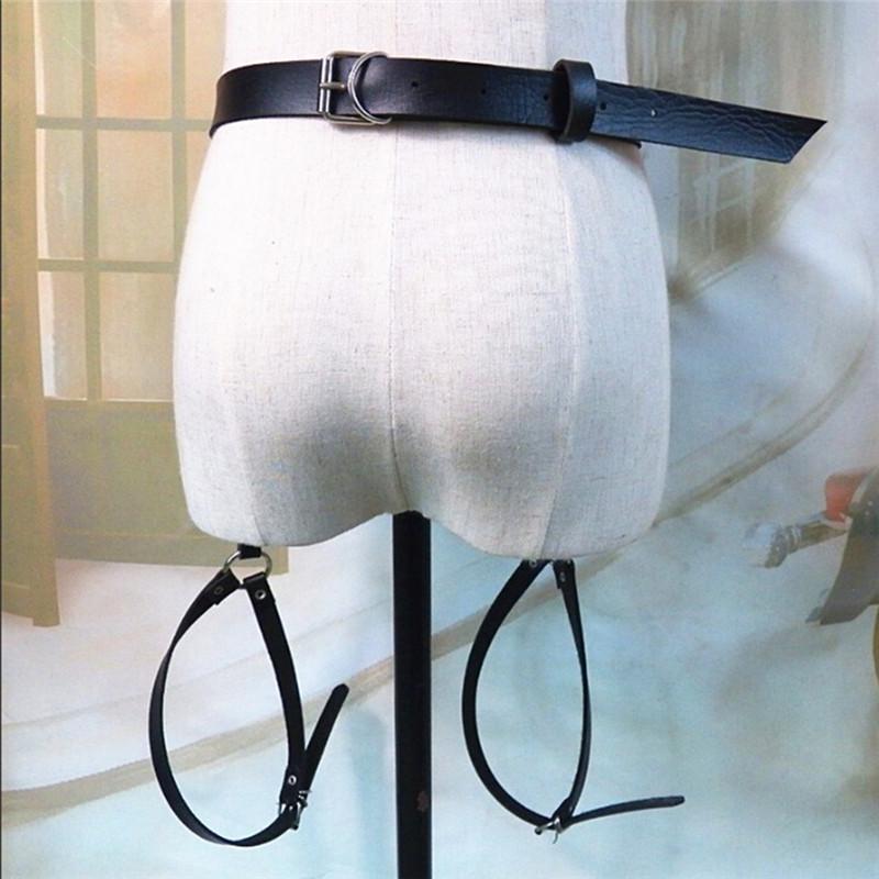 Sexy Women Faux Leather Waist Leg Cincher Garter Belt Harness Panty Punk Costume