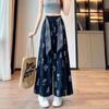 Women's Ethnic Style High-Waist Ice Silk Wide-Leg Cropped Trousers - Summer Slimming Print