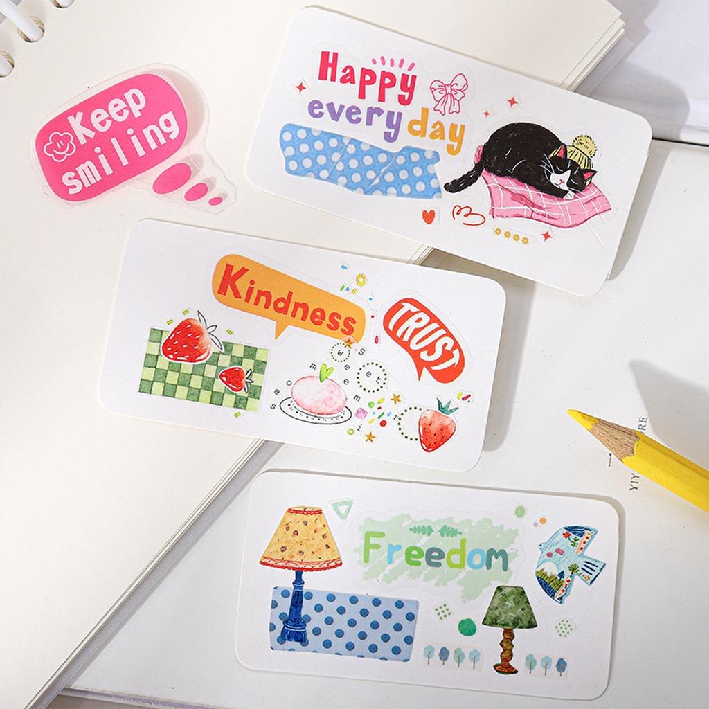 Alphabet Sticker Roll Transparent Die-Cut Pet Sticker Tape Pre-Cut Word Stickers Fun Scrapbooking Sticker Tape For Diary Planner