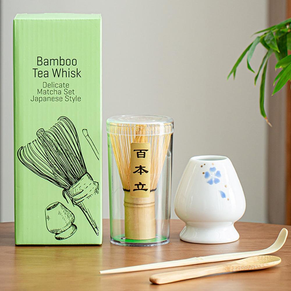 

4PCS Bamboo Ceramic Matcha Whisk Set Food Grade Green Tea Whisk Japanese Chasen Stirring 1