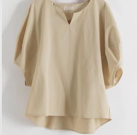 2025 Sommer Damen Koreanisch Chic V-Ausschnitt Locker Einfarbiges Hemd