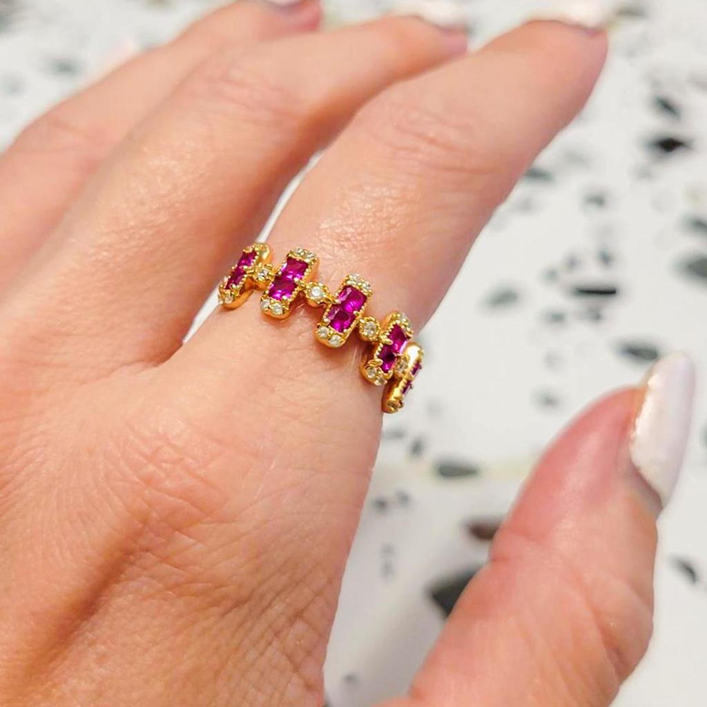 Elegant Retro Japanese Court Style Signet Ring with Imitation Ruby & Gold-Plated 925 Silver Cubic Zirconia