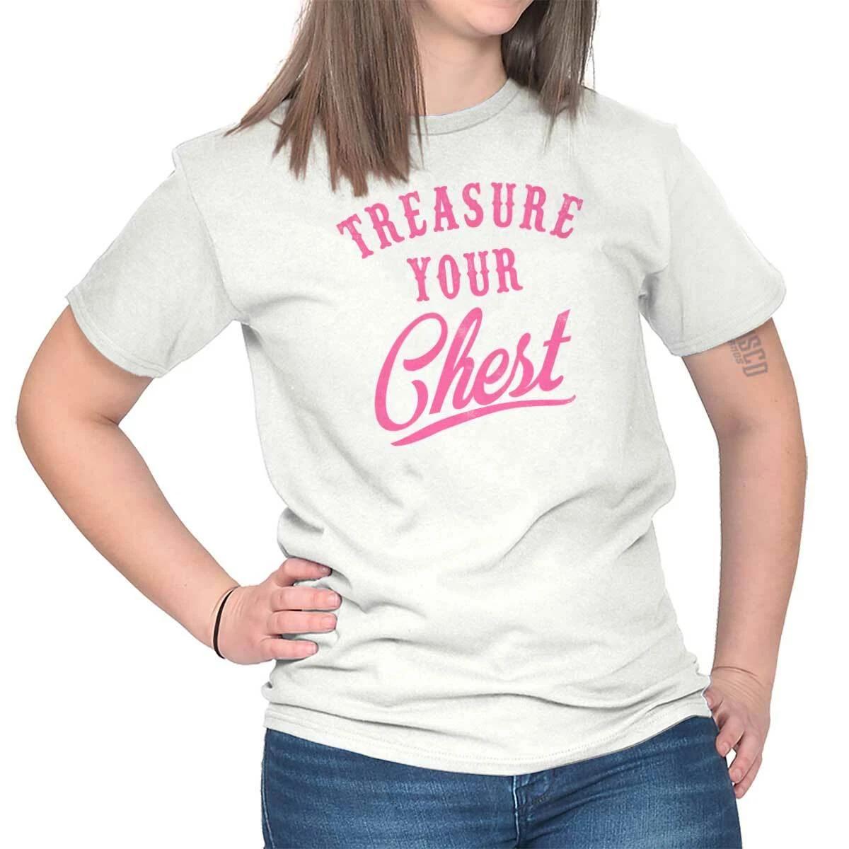 Breast Cancer Awareness Treasure Your Chest Womens Graphic Crewneck T Shirt Tee XS