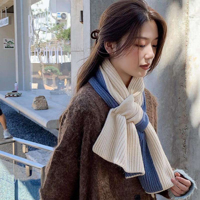 Korean Style Fashionable Casual Color-Blocked Thick Warm Long Scarf For Women