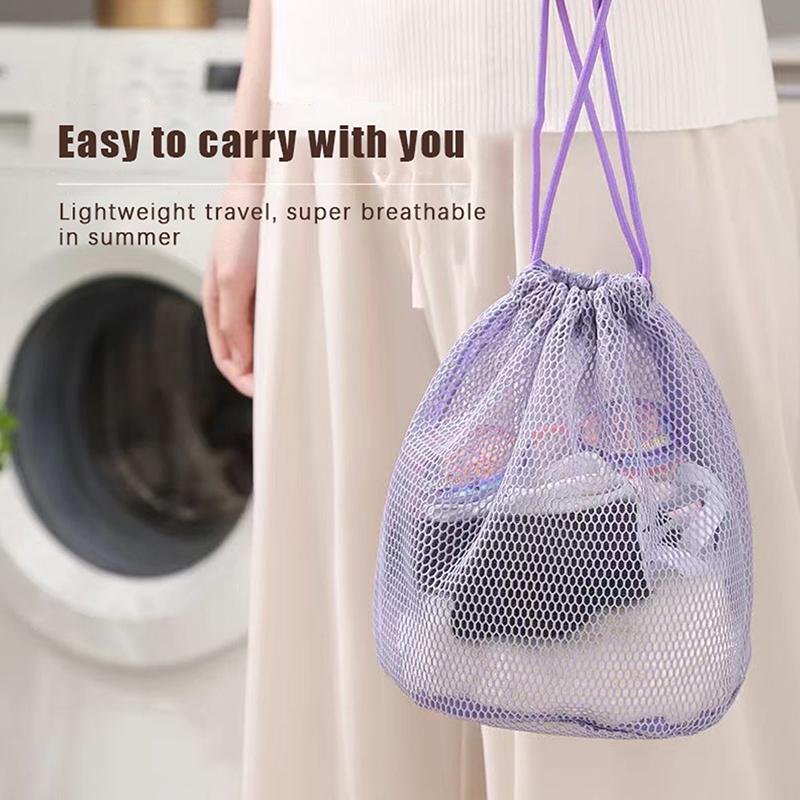 Travel Large Capacity Mesh Nylon Cosmetic Bag Organizer Foldable Casual Mesh Drawstring Bags Rope Bundle Pocket Swim Washing Bag