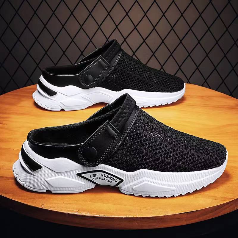 

2025 летние шлепанцы большого размера мужские полутапочки мужские сандалии студенческие сандалии с дырочками пляжная обувь 44 чёрный