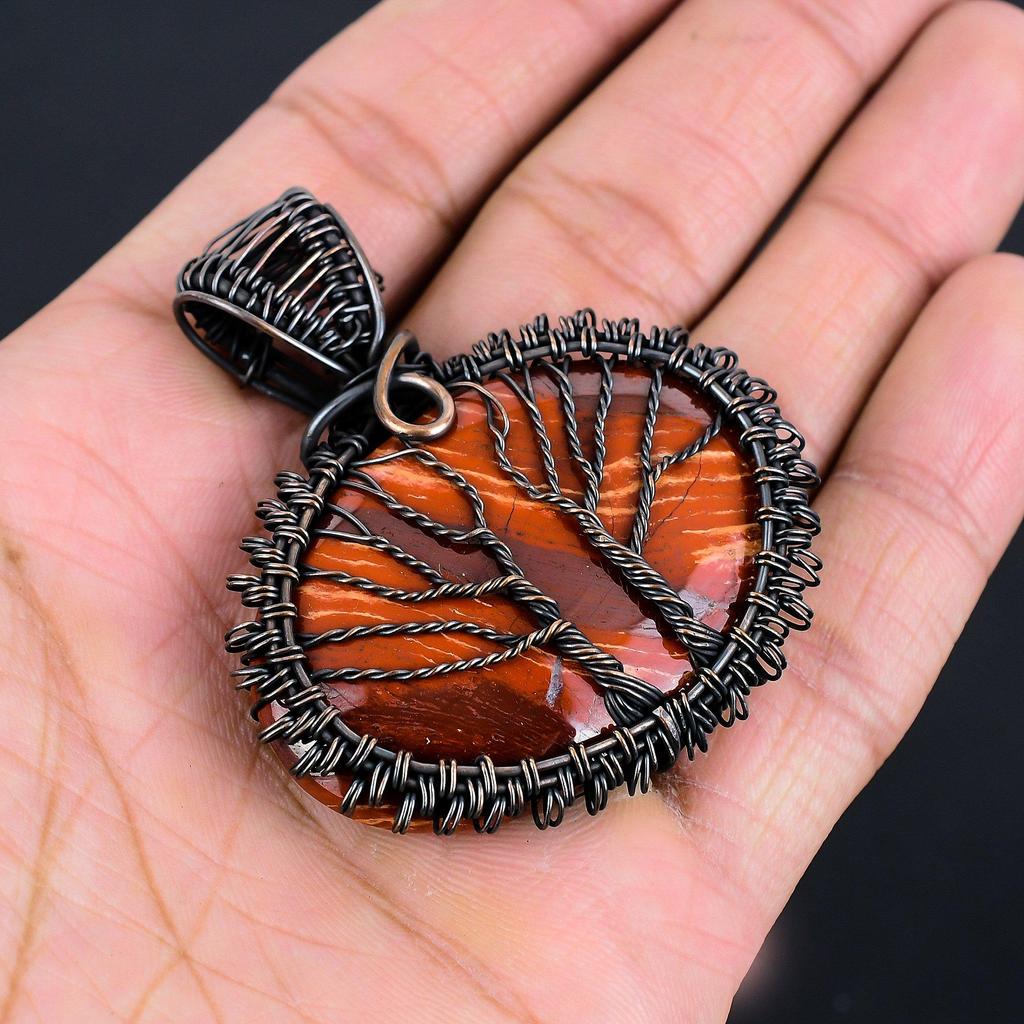 Tree Of Life River Jasper Gemstone Copper Wire Wrap Jewelry Handmade Pendant For Mom