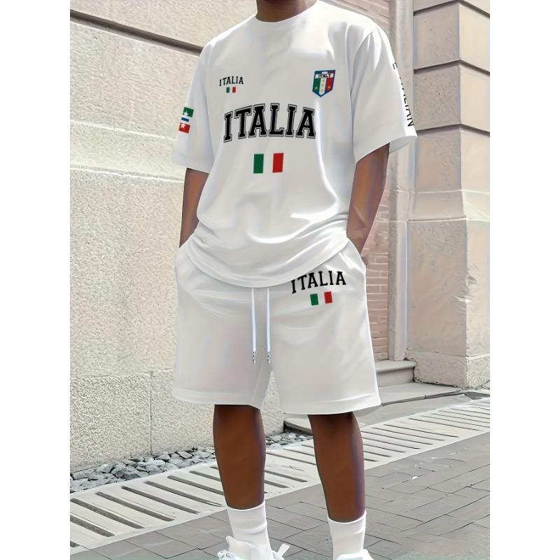 Summer 2025 new men's casual and fashionable 3D printed pattern two-piece street style casual wear
