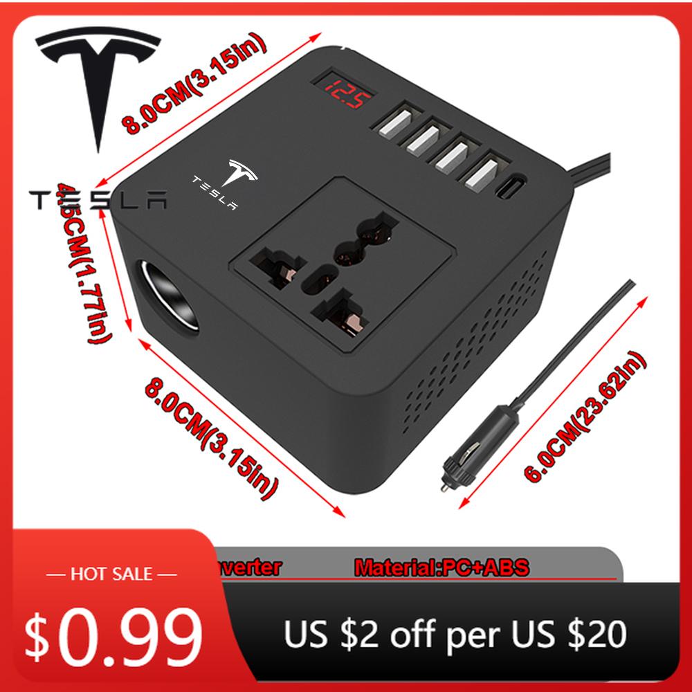 Car Sticker Tesla 1 AC Sockets DC 12V to AC 220V Converter Outlets Car Inverter 4 USB Ports 300W Power Adapter For Tesla Model Y