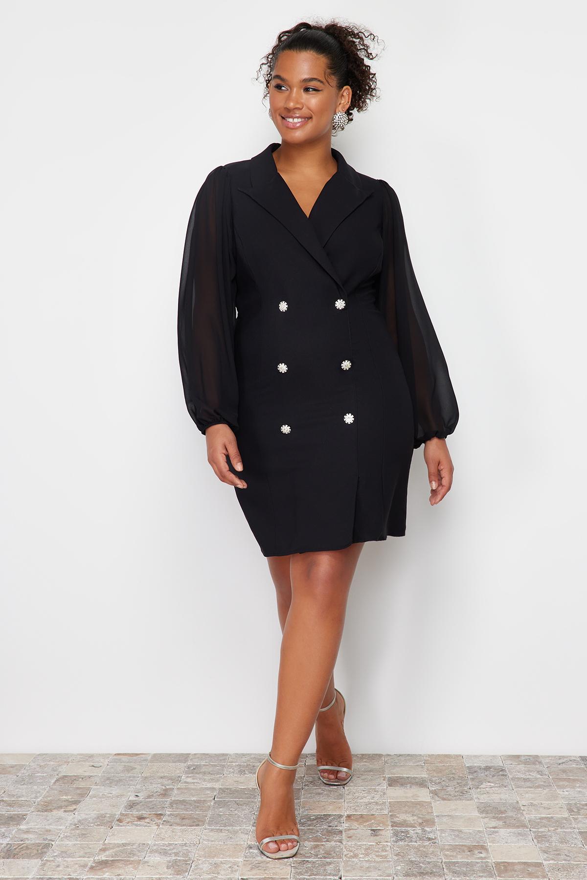 

Women s Fashion New Plus Big Size Dress Black Woven Jacket Dress