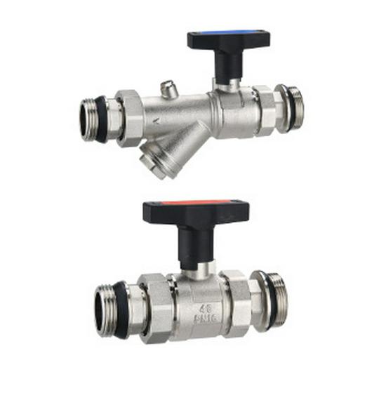 Double-Circuit PPR Ball Valve with Male/Female Threads, Double Union, Straight-Through, Buffer Tank, High Stem, Large Bore, Brass Valve