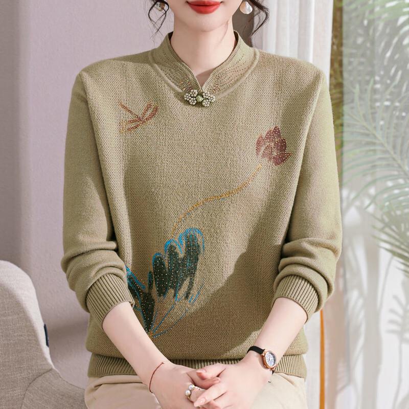 YUZHAOLIN Women's Mid-Aged Qipao Collar Fleece-Lined Sweater