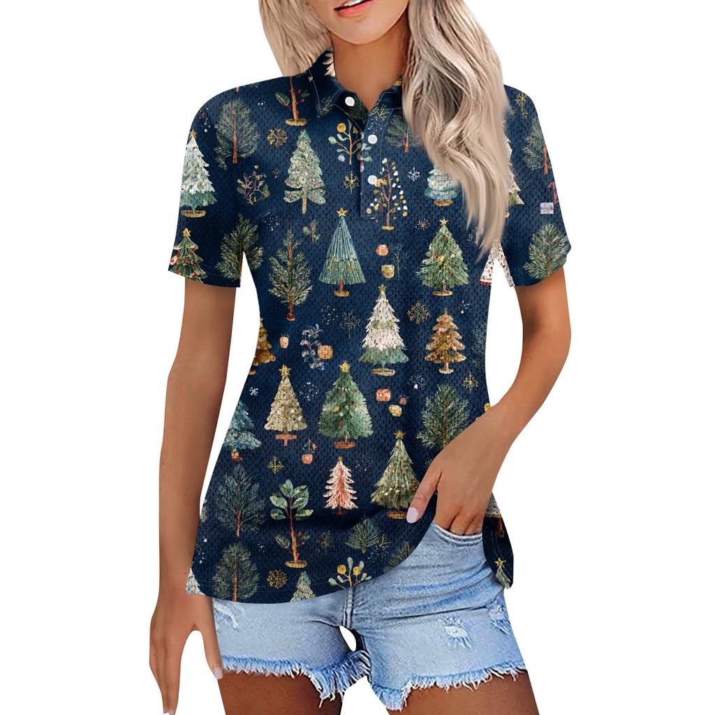 Women's Fashion Casual Lapel Short Sleeve Print Shirt Women's Button Up Tops