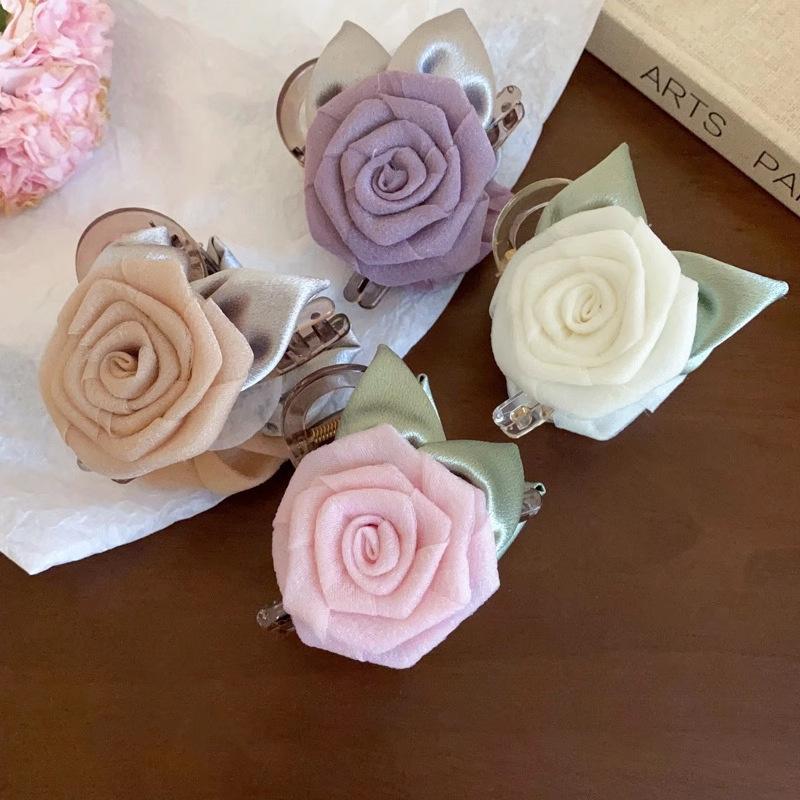 Sweet Versatile Mesh Flower Hair Clip For Woman Girls Elegant Temperament Rose Shark Clip Fashion Hair Accessories Gifts