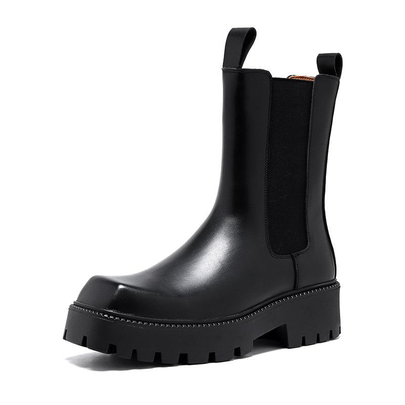 Pánská móda vysoké komínové boty designové boty se čtvercovou špičkou punkové jevištní originální kožené platformové boty dlouhé chelsea boty