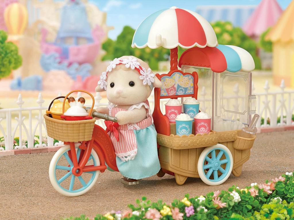 Sylvanian Families Amusement Park Shop Popcorn ST Mark Certified Toy Dollhouse for Ages 3 and Sylvanian Epoch "Ponpon! Cycle" Mi-90 Up, Families,