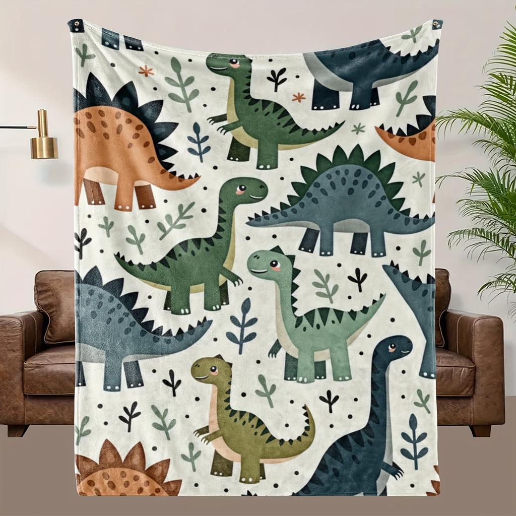Gemtliche Dino-Decke aus Fleece - Weicher HD-Druck, atmungsaktives 100% Polyester, ganzjährig nutzbar, ideales Geschenk fr Familie & Freunde
