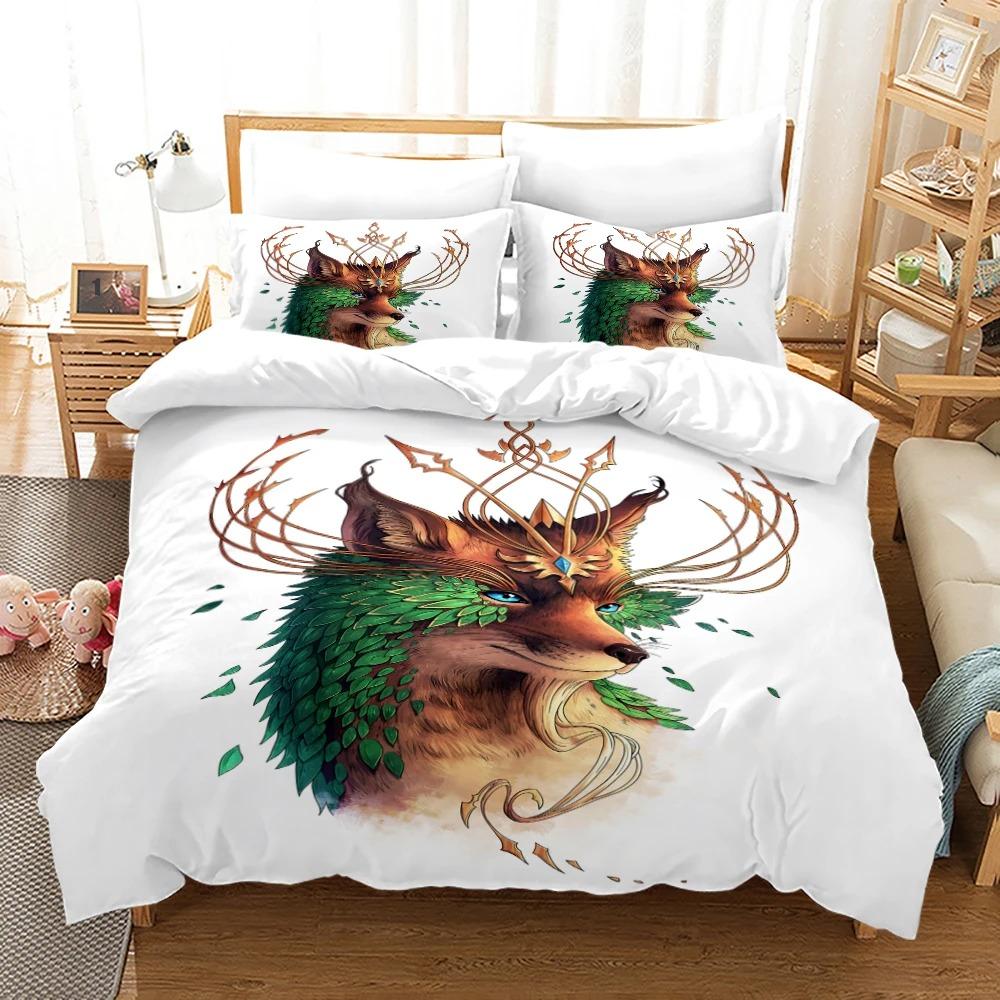 Anime Monster Sängkläder Set Enkelt Twin Full Queen King Size Djur Etikett Lejon Varg Sängset Vuxen Barn Sovrum Påslakanset