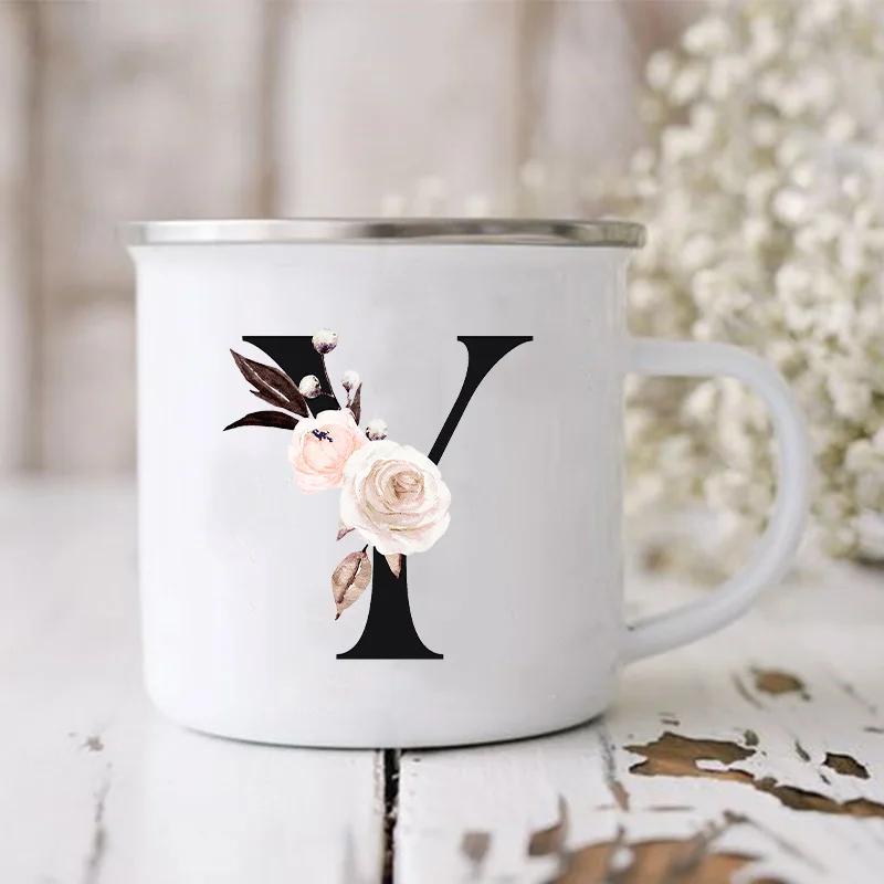 

Кружки с принтом первой буквы Эмалевые Креативные кофейные чашки Для напитков Вино Сок Молоко Чашка Винтажная Дом Офис Ручка Посуда для напитков Лучшие подарки 360ml