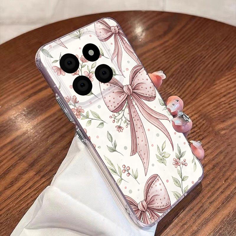 Pink Bowknots Pattern Case For Xiaomi Redmi Note 15 Pro 4G Funda Redmi Note 14 13 Pro 5G Clear TPU Silicone Soft Cover