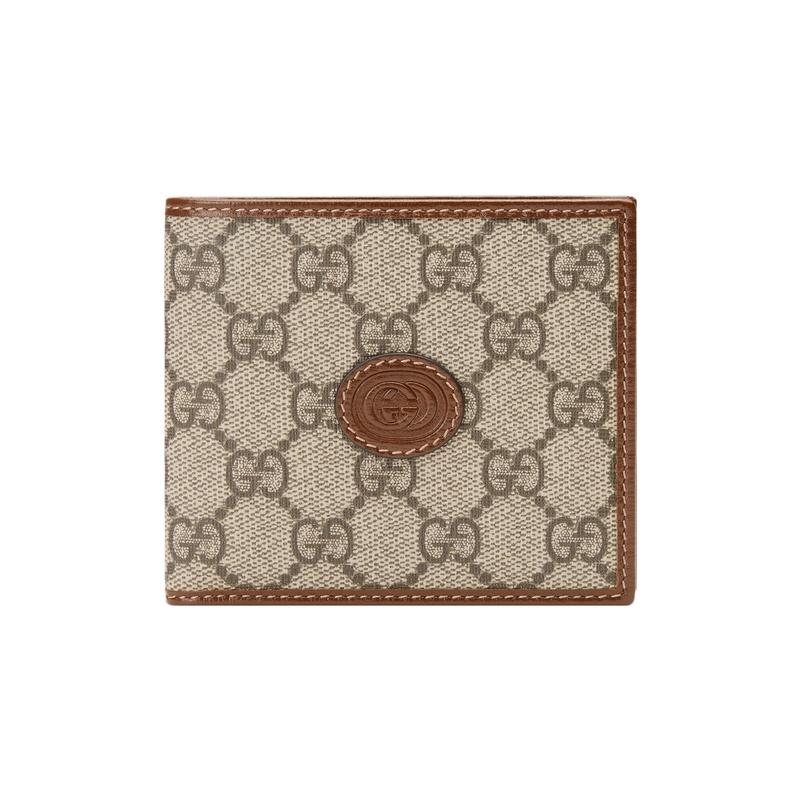 Gucci Presbyopia Logo Bifold Canvas with Leather Trim Card Holder Wallet Wallet Coin Purse Regular Men's Ebony/Brown