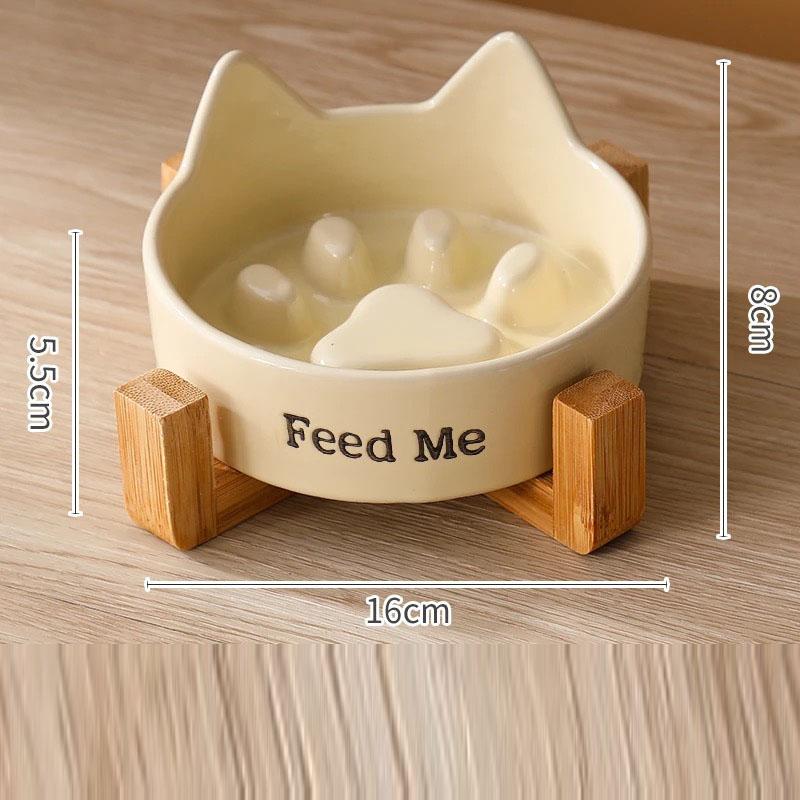Creative Ceramic Anti-Choking Slow Eating Dog And Cat Bowl with Wooden Frame, Large Bore Dogs Food Bowls, Pet Supplies, 1Pc