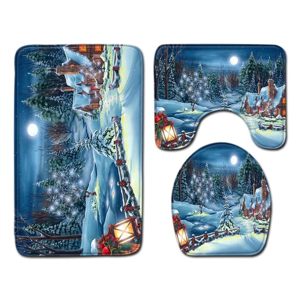 Christmas Bathroom Floor Mat Toilet Three-Piece Set