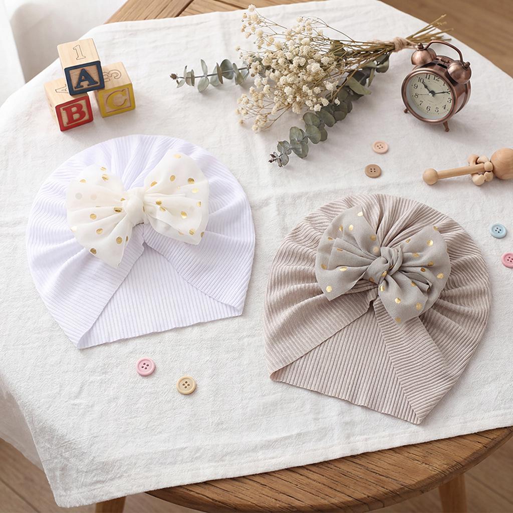 European & American Baby Ribbed Bow Hat - Polyester Pullover Cap