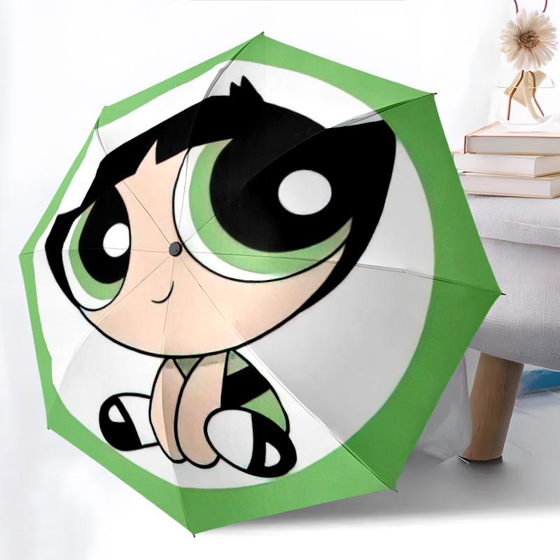 1PC The Powerpuff Girls Umbrella Portable Folding Umbrella Iron Frame Hole Bone Structure Outdoor Home Umbrella A1