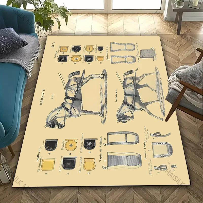3D HD Vintage Horse Tack & Accessories Carpet for Living Room,Bedroom,Office Mat, Rug - Perfect Gift for Horse Equestrian Lovers