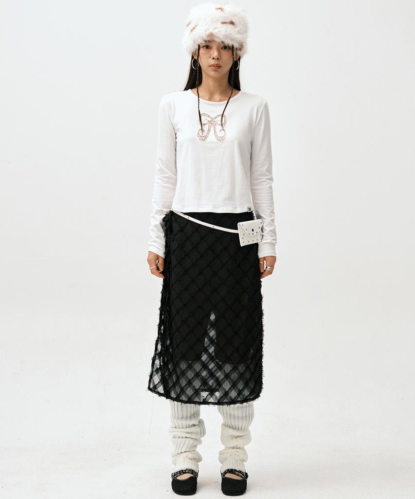 Soleubi Fringe Check Skirt Pants (Set) / Black