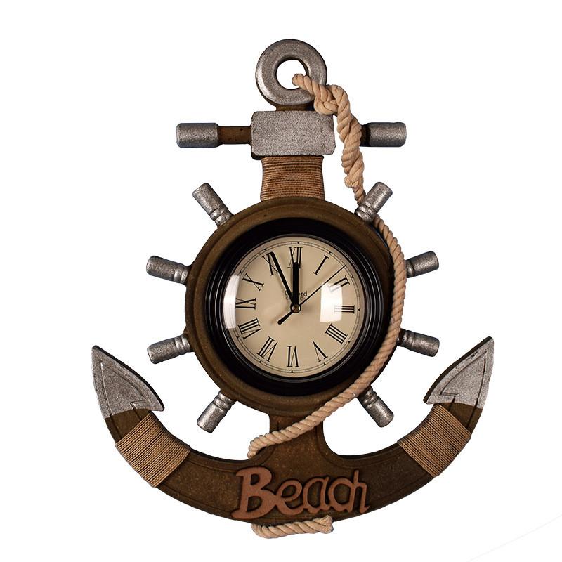 Reloj de Pared con Forma de Ancla Decoración de Madera Retro Silencioso de Cuarzo Para Sala de Estar