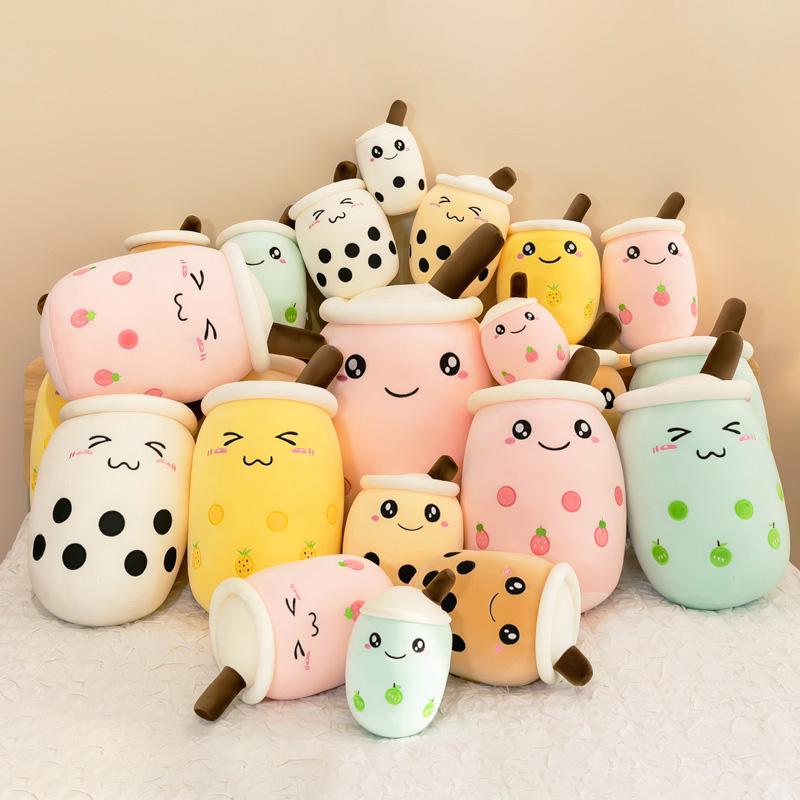 35CM Kawaii Bubble Tea Plushie Pillow Simulation Small Pearl Milk Tea Cup Boba Food Stuffed Soft Kawaii Hugging Plush Decora Toy