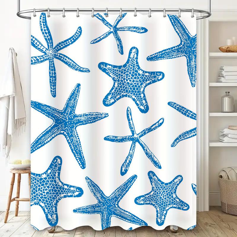 Blue Starfish Shower Curtain Decorative Bathroom Waterproof Fabric Print