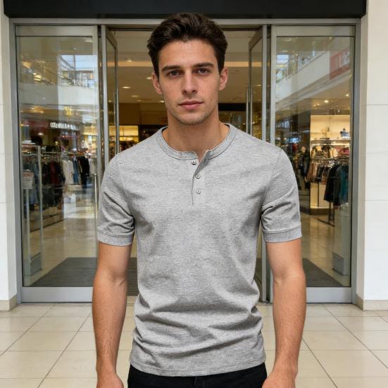 Men Button Crewneck T-Shirt Solid Color Short Sleeve Summer Shirt Casual Tee Shirt for Gym Workout Street Beach Wear