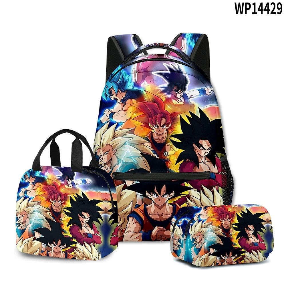 3D Animation Wukong Dragon Ball Super Student School Bag Backpack Lunch Bag Pencil Bag Three-Piece Set