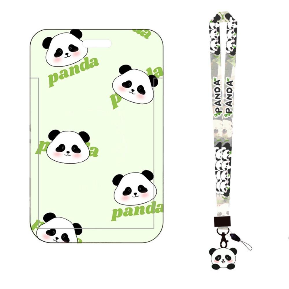 

Portable Panda Printing Plastic Card Holder with Long Lanyard Slide Card Case ID Card Protective Cover