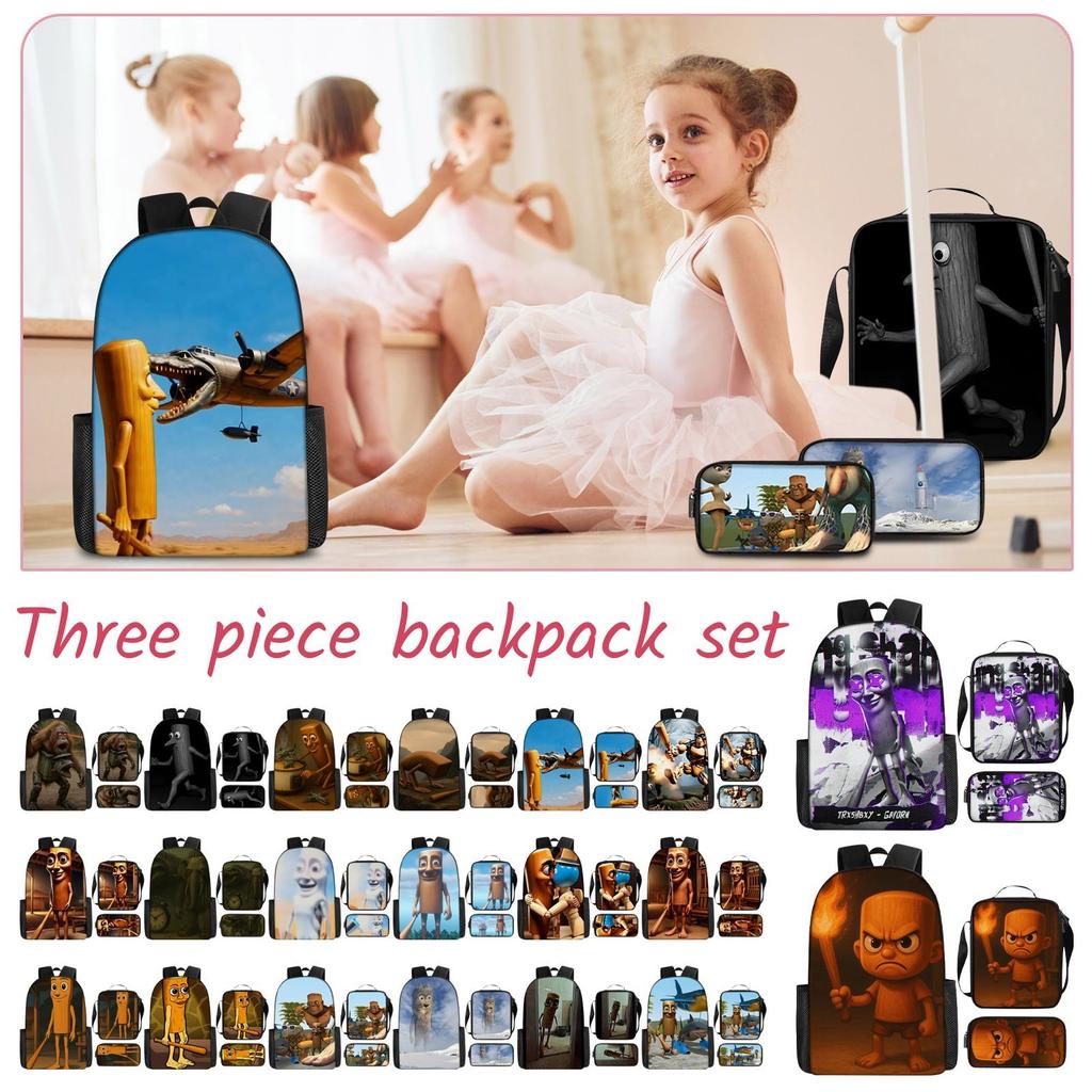 Three-pack Lightweight Children's School Bag Set, School Bag + Lunch Bag + Pencil Bag, Printed School Bag Set