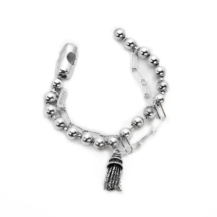 HR 182B_Tassel Layered Ball Chain Bracelet (Silver 925)